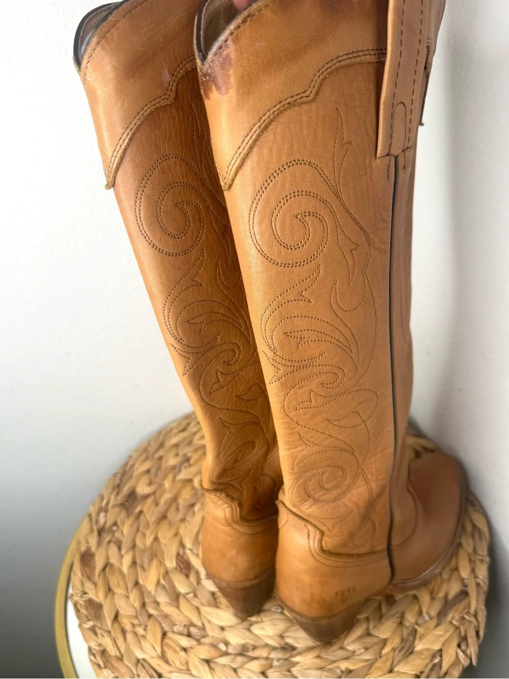 Frye Knee-High Leather Boots in Tan